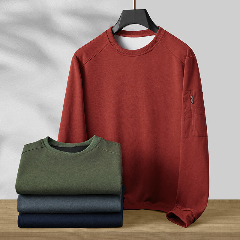 Men's Crew Neck Sweatshirt with Zip Arm Pocket and Functional Jersey Quality Mune Fashion