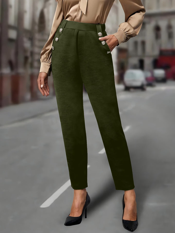 Women High-Waisted Suit Pants with Decorative Buttons Drune