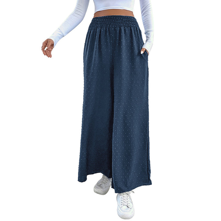 Women's Wide Lightweight Maxi Pants with Elastic Waistband, Structured Dot Texture and Side Pockets Mune Fashion