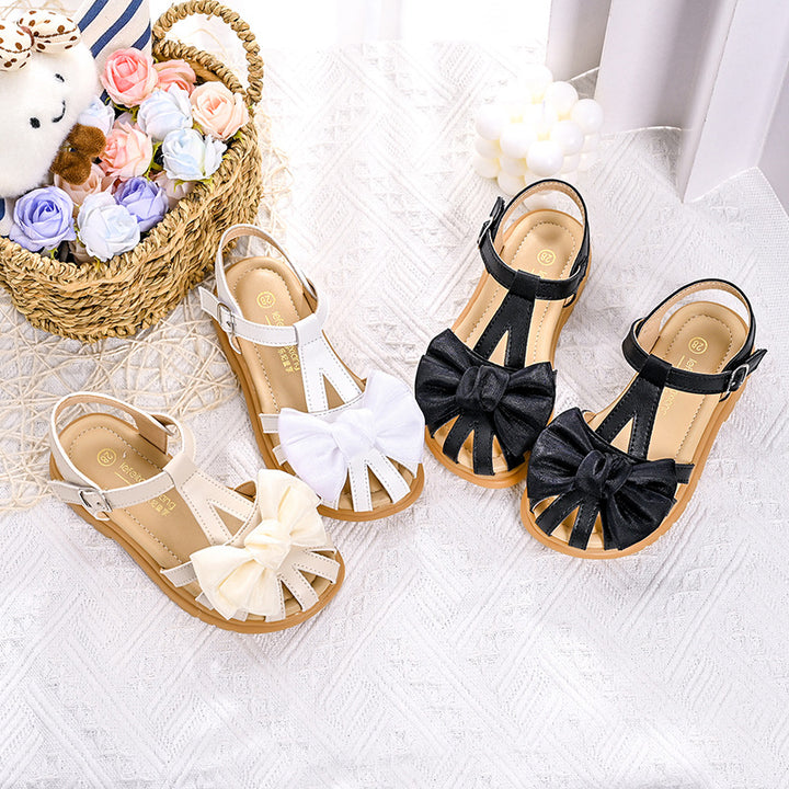 Girls' sandals with comfortable straps and generous bow appliqué Mune Fashion