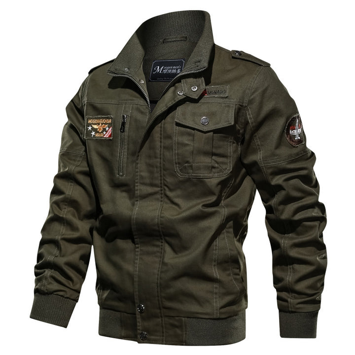 Men's Canvas Bomber Jacket in Military Style with Epaulettes and Flap Pockets Mune Fashion