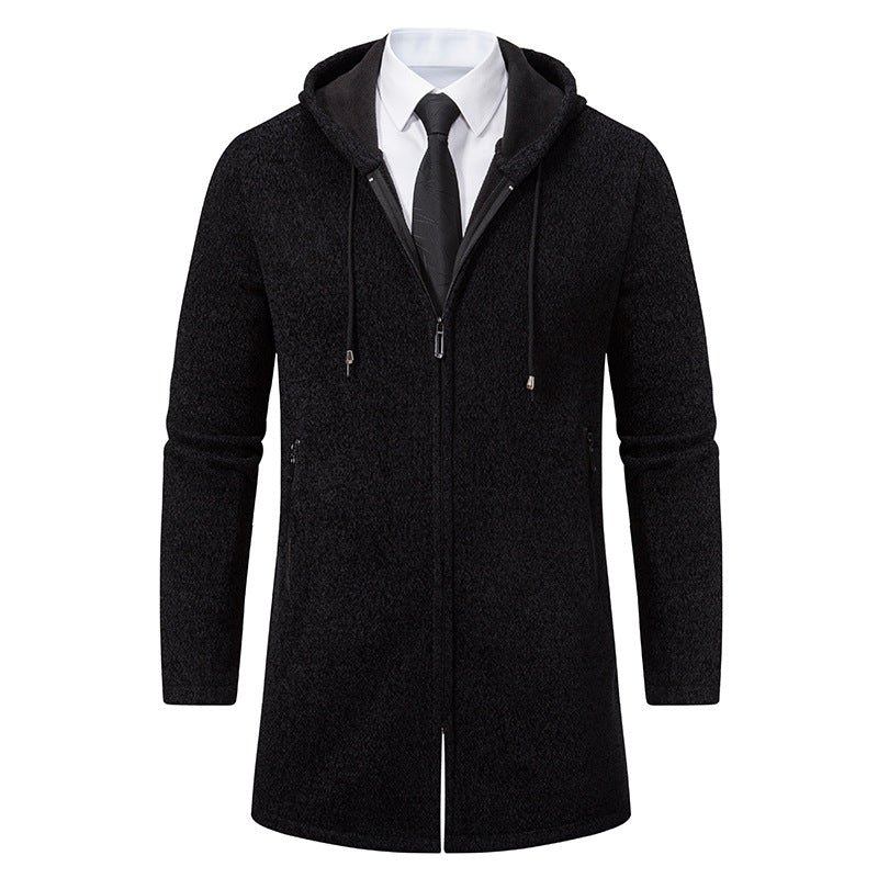 Men's Hooded Wool Blend Coat with Zip and Fine Knit Texture Mune Fashion