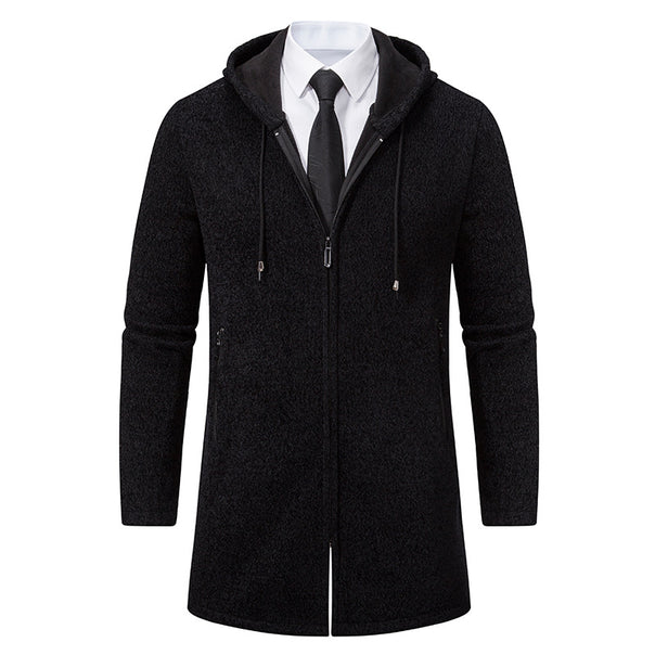 Men's Longline Knit Coat with Hood, tailored silhouette and warming fleece lining Mune Fashion