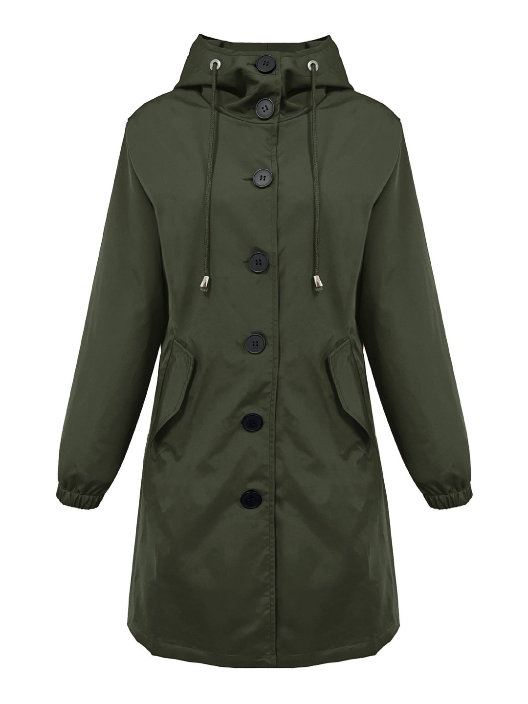 Women nan lightweight rain parka with hood, oversized button placket, drawstring and patch pockets Mune Fashion