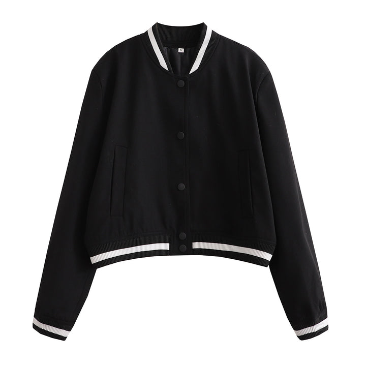 Women's Short Cut College Jacket with Ribbed Cuffs and Press Studs Mune Fashion