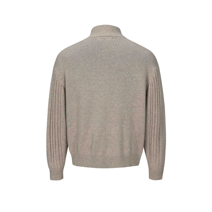 Men's Coarse Structured Knit Sweater with Stand-up Collar and Button Placket Mune Fashion