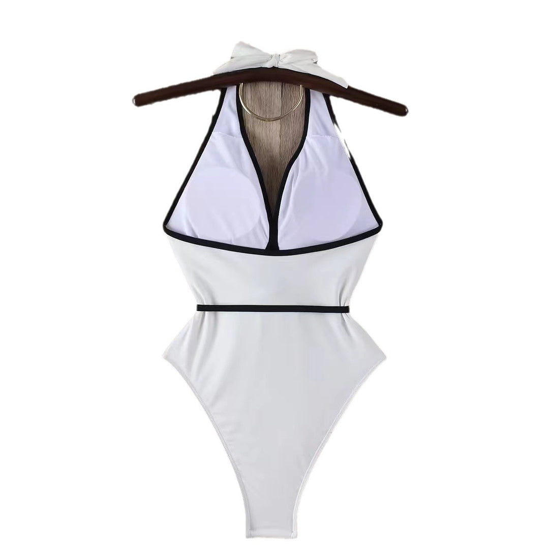 Women's Elegant Swimsuit with High Neckline and Floral Accent Mune Fashion