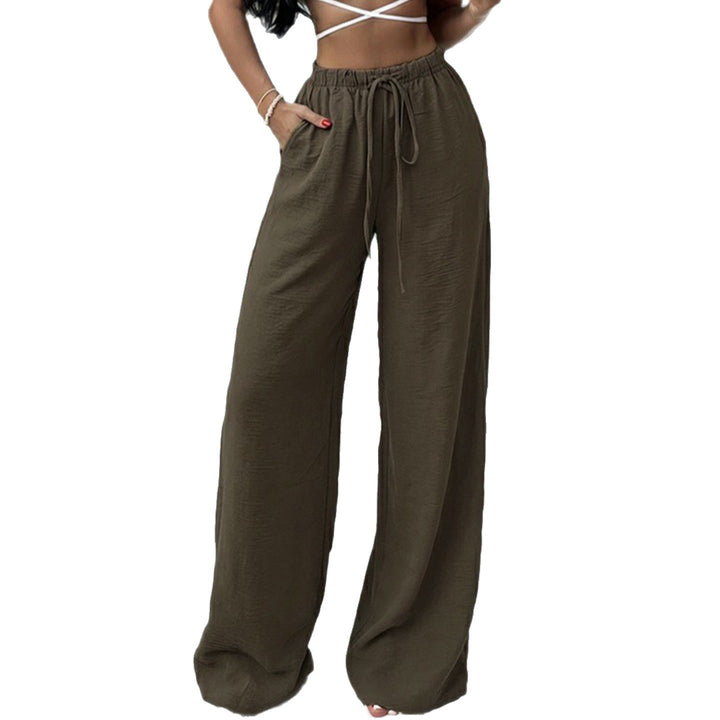 Women's Wide Lounge Pants with Elastic Waist and Drawstring Mune Fashion