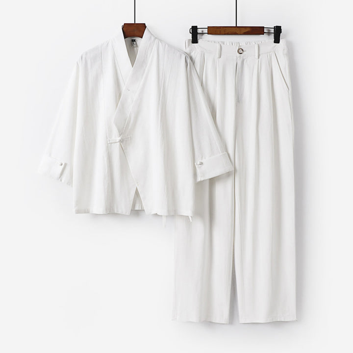 Men's Modern Zen Loungewear Set made of Lightweight Material with Short Kimono and Tailored Tapered Trousers Mune Fashion
