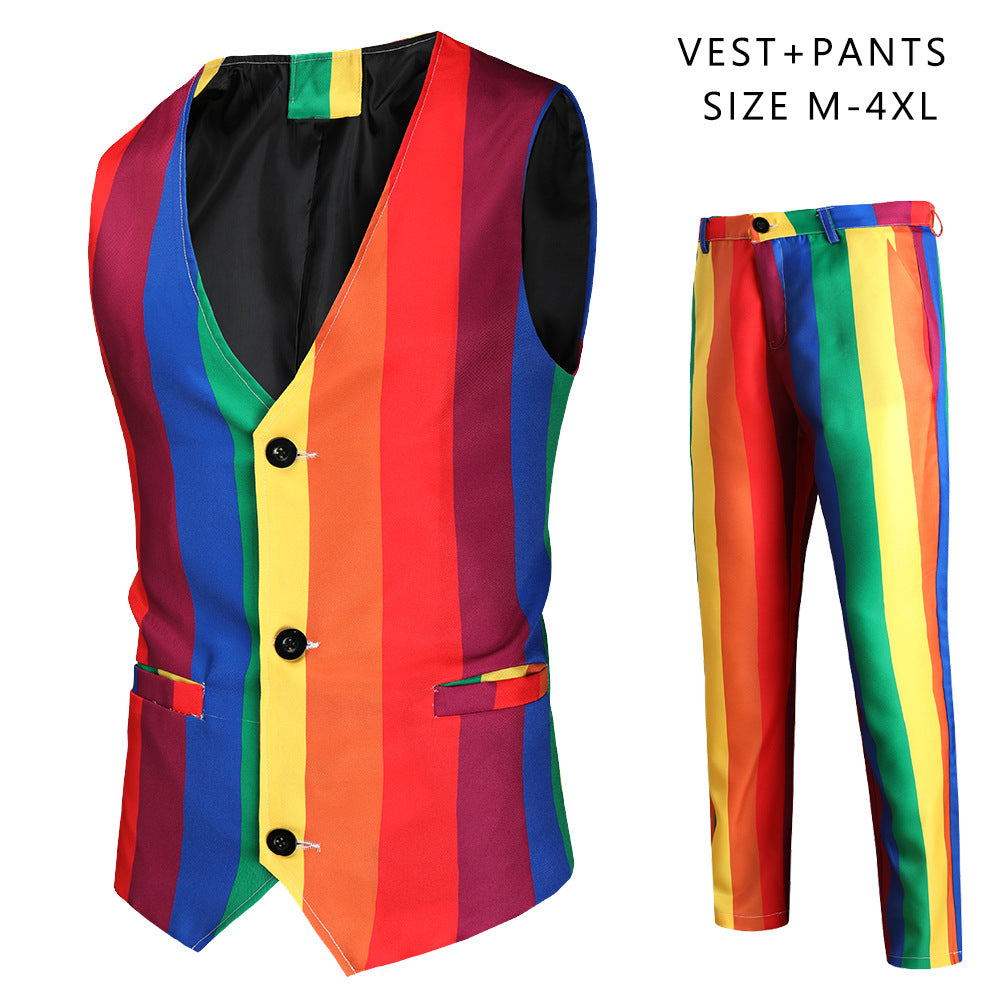 Unisex narrow-cut chino pants with vertical stripe pattern and elastic waistband Mune Fashion