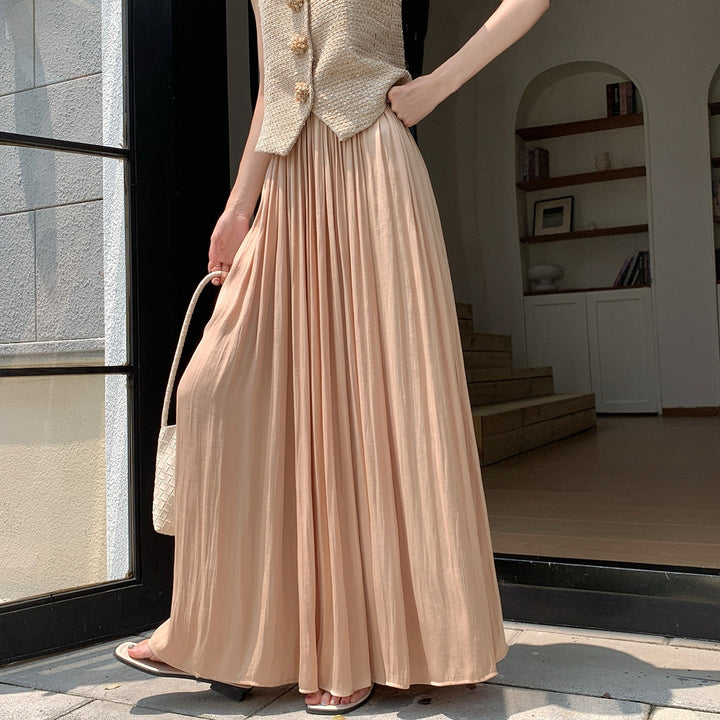 Women's flowing, gathered maxi skirt with fine pleats and high elastic waistband, Mune Fashion