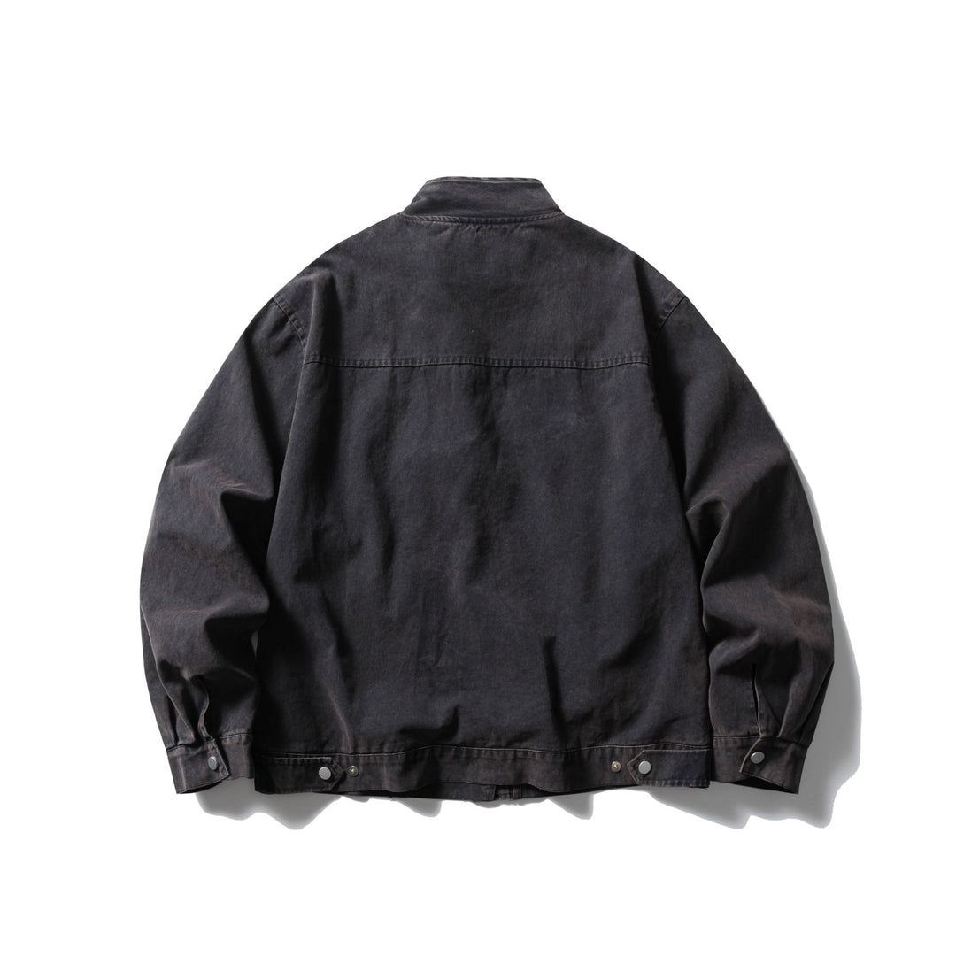 Men's Short Vintage Denim Field Blouson with Stand Collar, Toggle Closure and Utility Pockets Mune Fashion