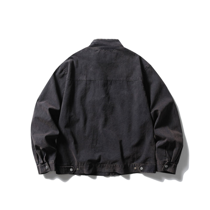 Men's Short Vintage Denim Field Blouson with Stand Collar, Toggle Closure and Utility Pockets Mune Fashion