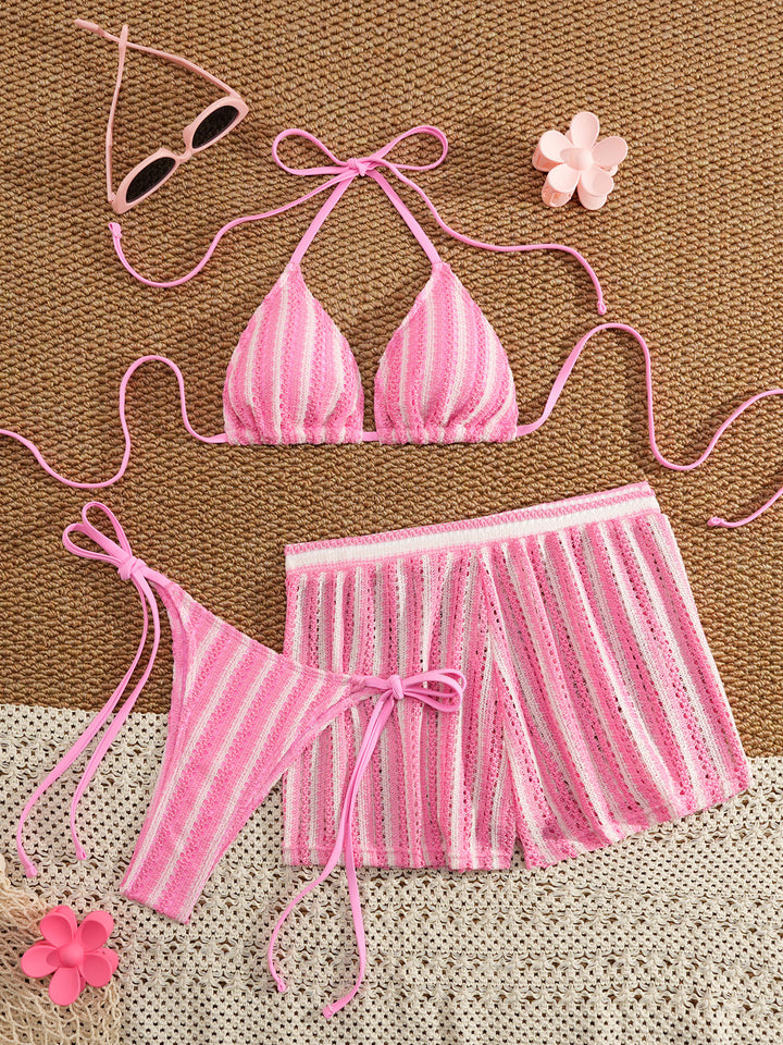 Women's bikini set with striped design and casual shorts Mune Fashion