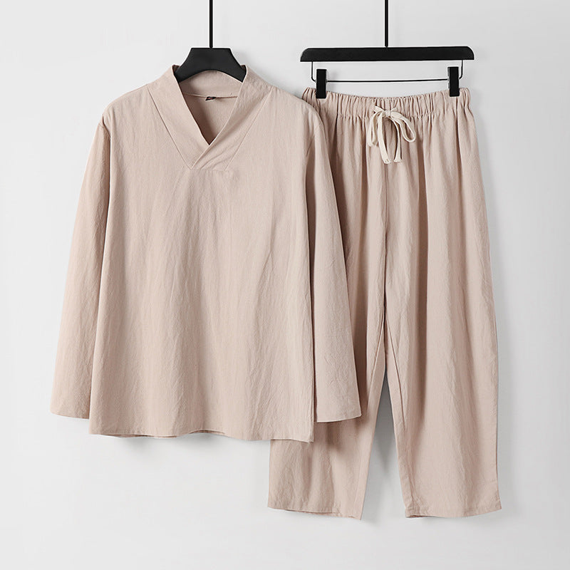 Men's Lightweight, Loose Lounge Set with V-Neck and Drawstring Mune Fashion