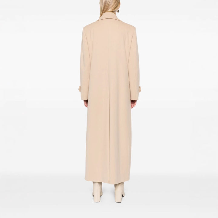 Ladies Maxi Coat with double-breasted button placket, wide lapels and patch pockets Mune Fashion
