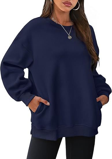 Women’s casual oversized sweatshirt with side pockets, ribbed hem, and dropped shoulder Mune Fashion