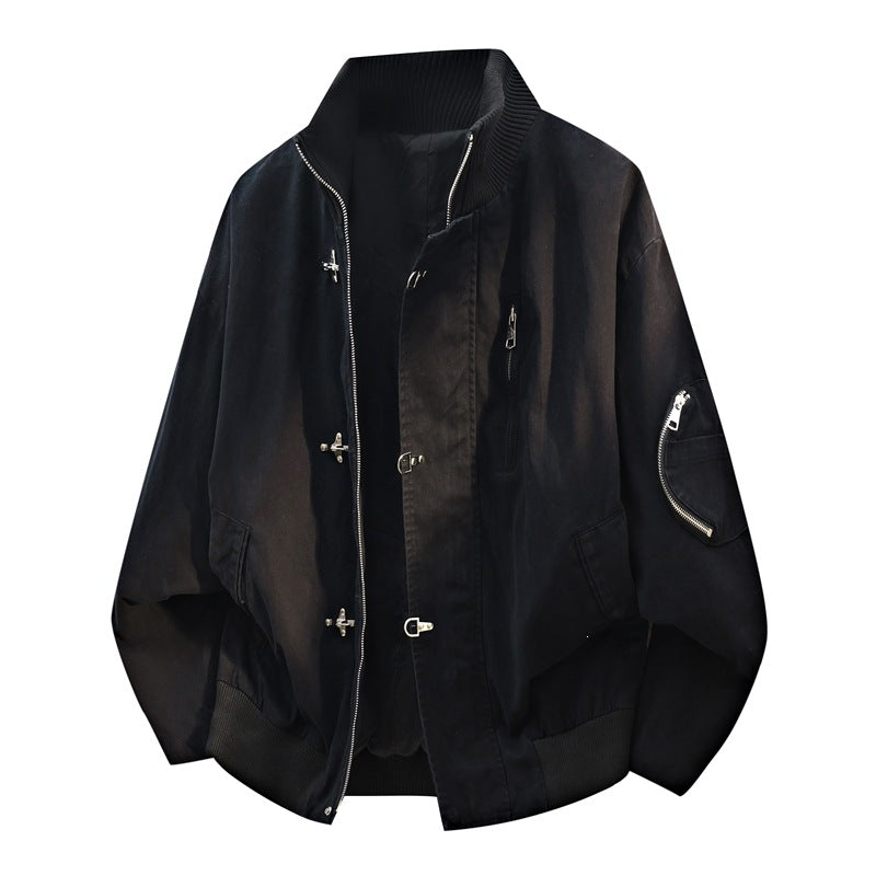 Men's Oversize Bomber Jacket in Utility Look with Stand-up Collar, Multiple Zippers & Arm Pocket Mune Fashion