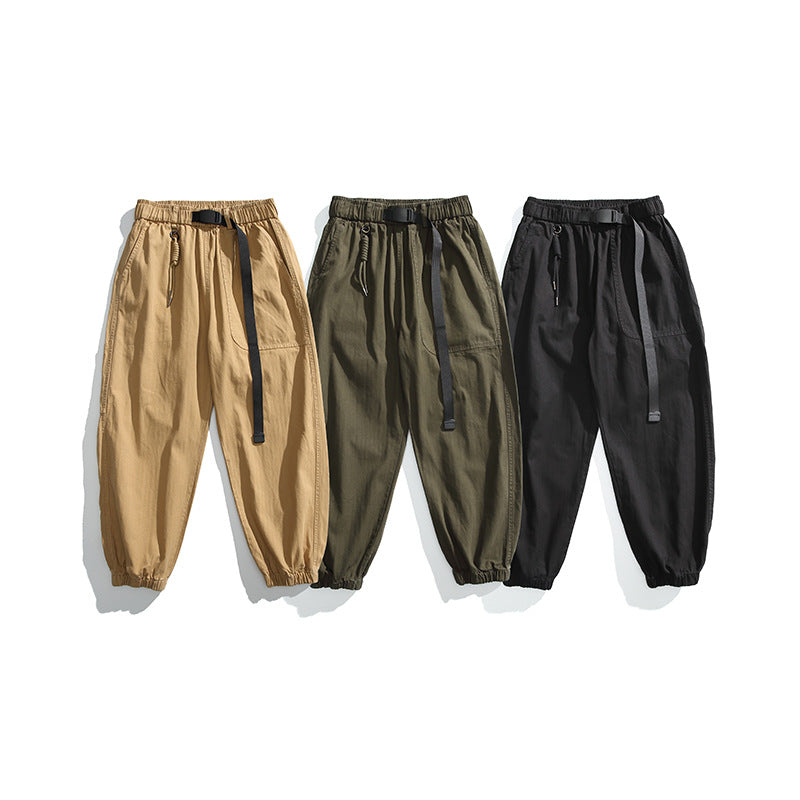 Men's Tapered Canvas Cargo Jogger with Elastic Drawstring Waistband and Integrated Belt Mune Fashion