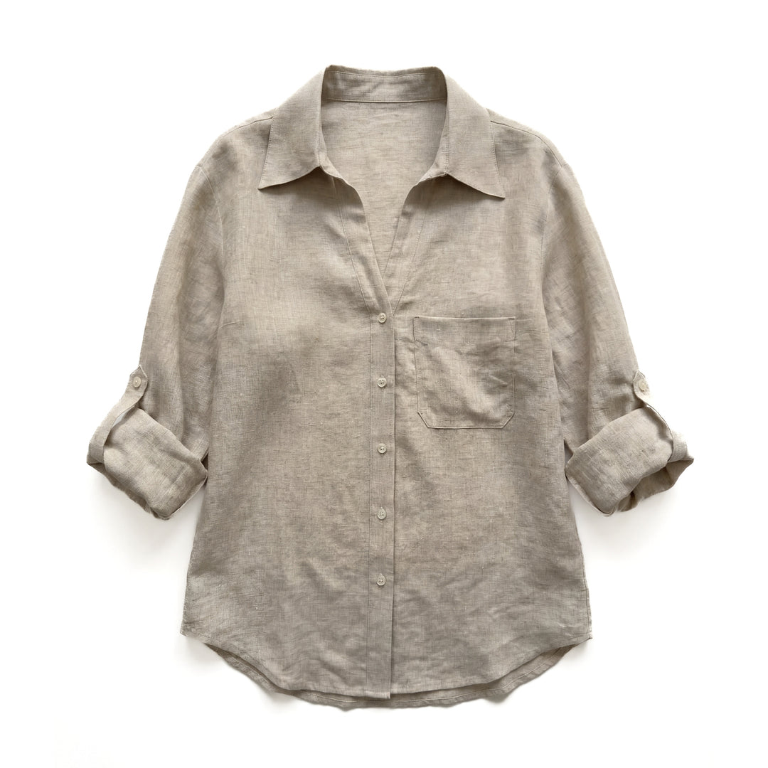 Women’s Casual Knot-Front Linen Shirt Drune
