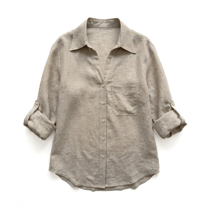 Women’s Casual Knot-Front Linen Shirt Drune