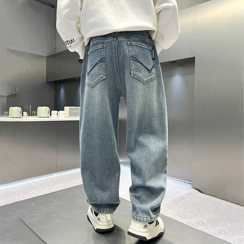 Unisex fashionable wide jeans pants with elastic waistband Mune Fashion
