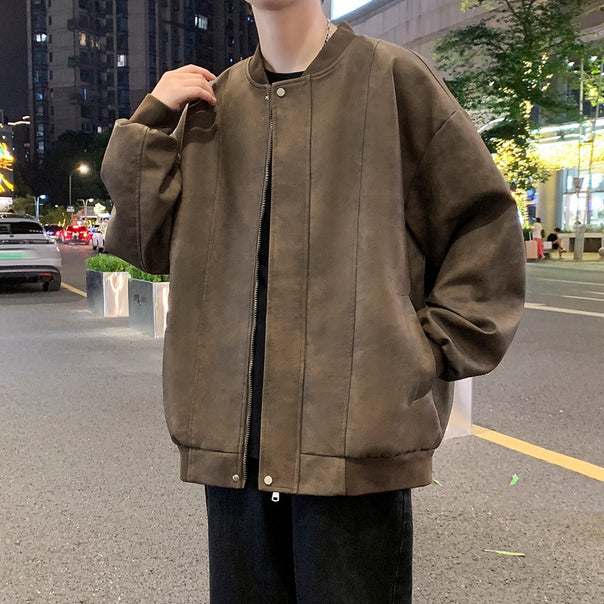 Men's Oversized Bomber Jacket made of Suede Imitation with Vertical Seam Structure Mune Fashion