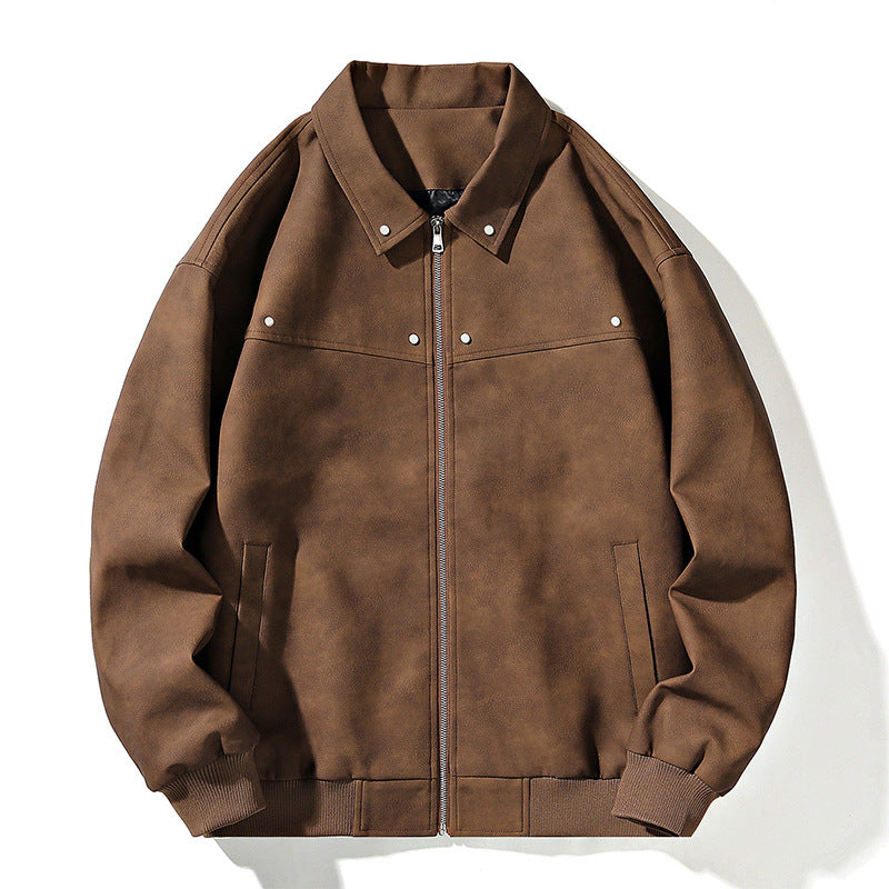 Men's Oversize Bomber Jacket in Suede Look with Zipper and Ribbed Cuffs Mune Fashion