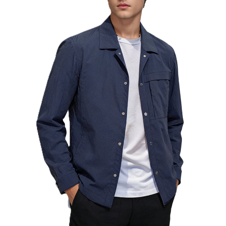 Men's Lightweight Utility Overshirt with Flap Pockets and Snap Button Placket Mune Fashion