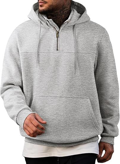 Men's hooded pullover with half zipper, kangaroo pocket and ribbed cuffs Mune Fashion