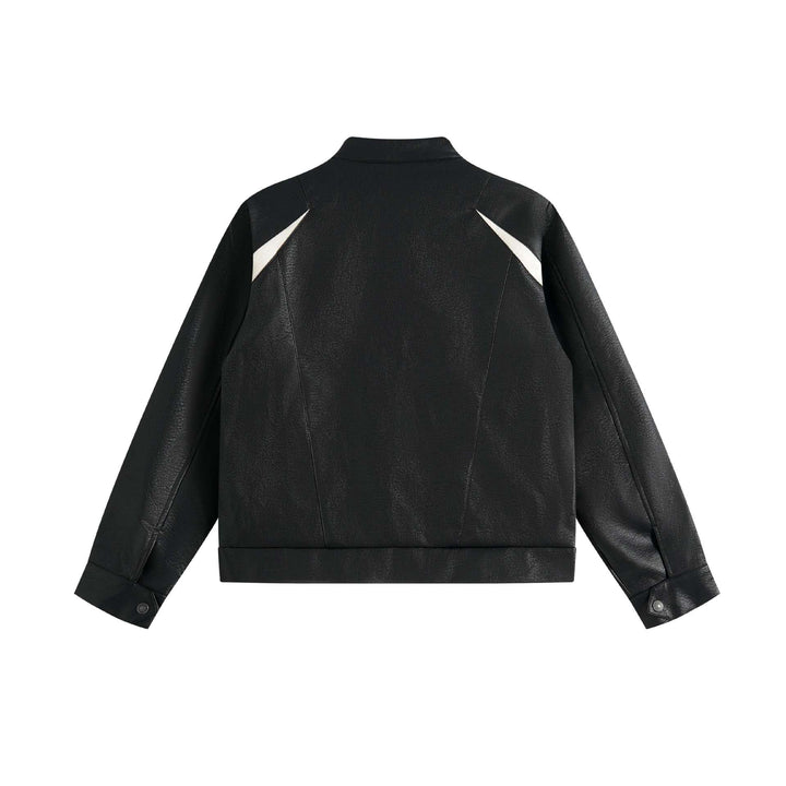 Unisex Boxy-Colorblock-Bomber Jacket in Leather Look with High Stand-up Collar Mune Fashion