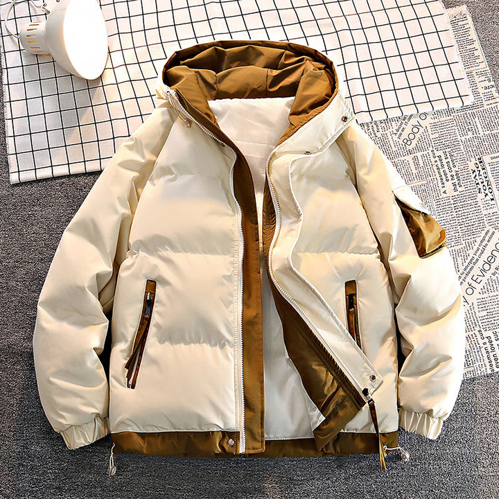 Men's oversized insulated hooded puffer jacket with contrast lining and drawcord hem Mune Fashion