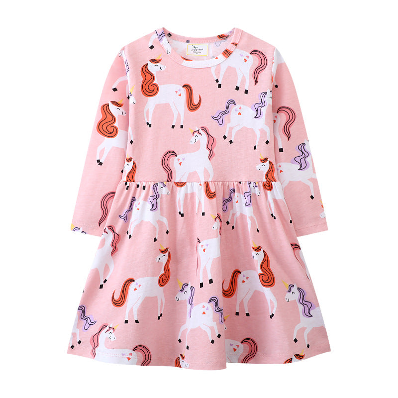 Girls Long Sleeve Dress with Cheerful Unicorn Design Mune Fashion