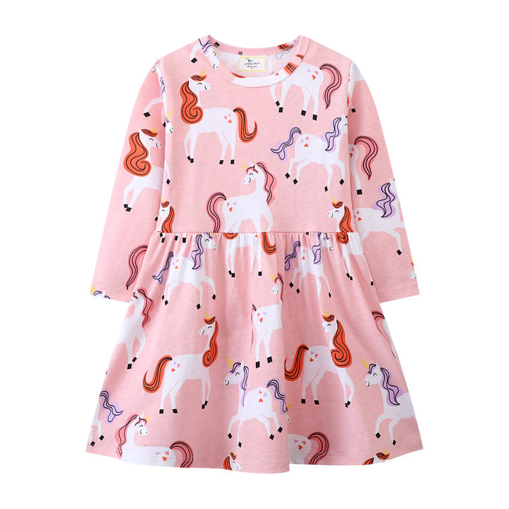 Girls Long Sleeve Dress with Cheerful Unicorn Design Mune Fashion