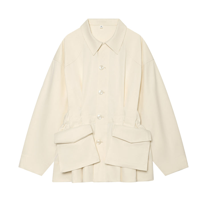 Women's oversized utility jacket with distinctive flap pockets and drawstring Mune Fashion