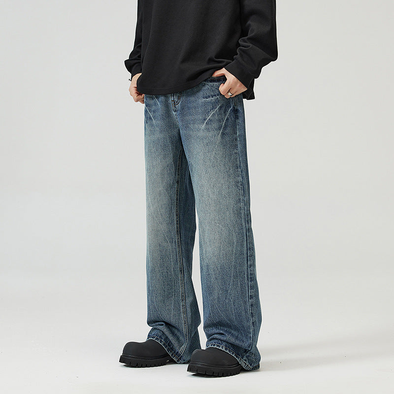 Men's wide jeans in relaxed cut with low rise and used look Mune Fashion