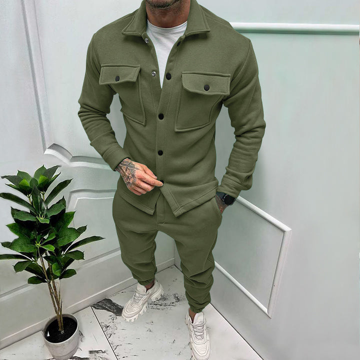 Men's casual shirt jacket with patch chest pockets and tapered joggers Mune Fashion