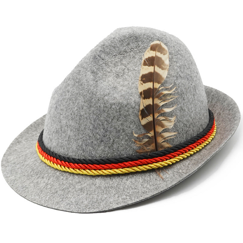 Men's traditional costume felt hat with feather and decorative cord Mune Fashion