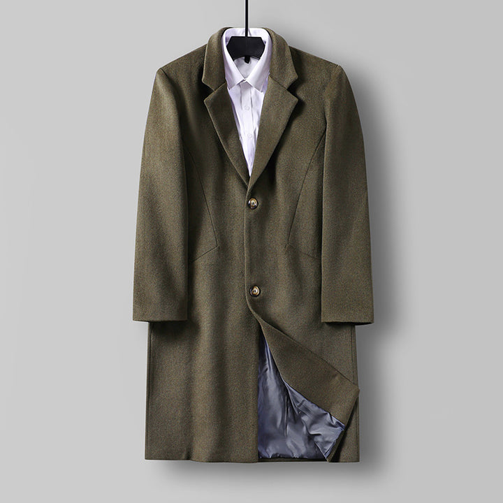 Men's mid-length single-breasted wool coat with narrow lapels and two buttons Mune Fashion