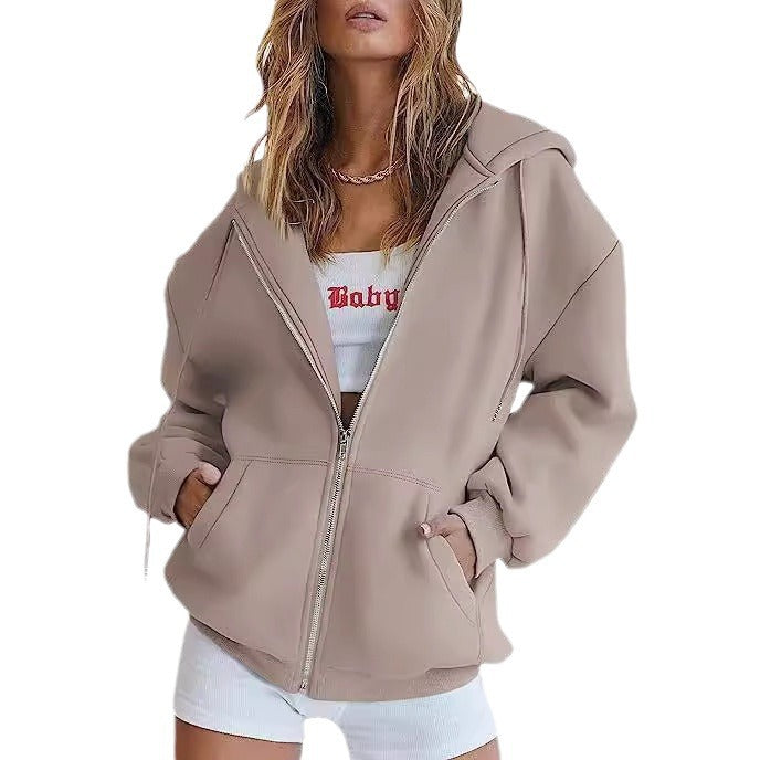 Women oversized hoodie jacket with full zip and kangaroo pockets Mune Fashion