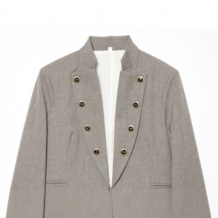 Women's short fitted blazer jacket with stand-up collar, concealed zip and decorative buttons Mune Fashion