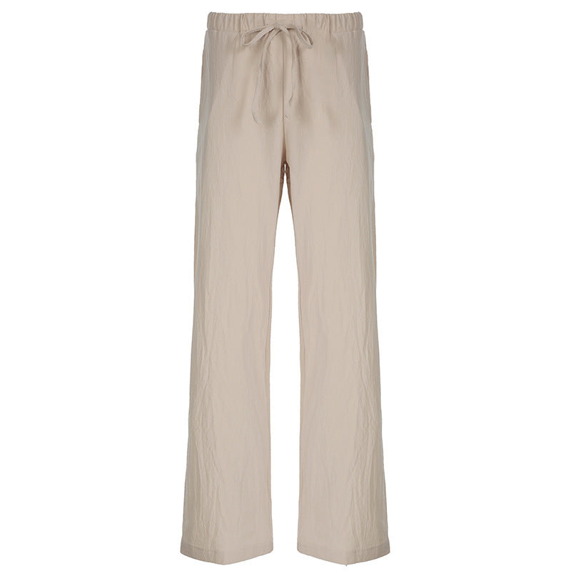 Ladies Lightweight Linen Trousers with Wide Leg, Elastic Waistband and Drawstring Mune Fashion