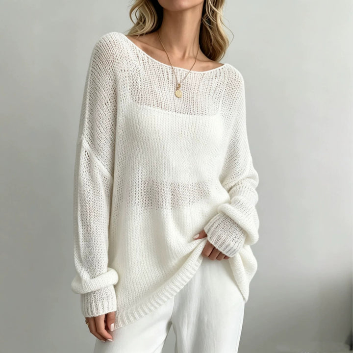 Women Oversize Knit Sweater with Transparent Mohair Effect Mune Fashion
