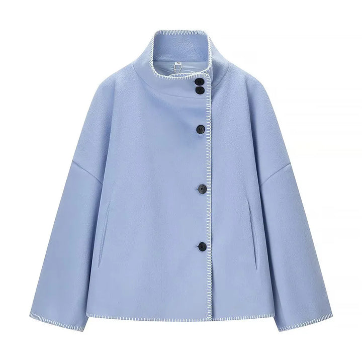 Women's nan castiger short coat with stand-up collar contrasting decorative stitching and side pockets Mune Fashion