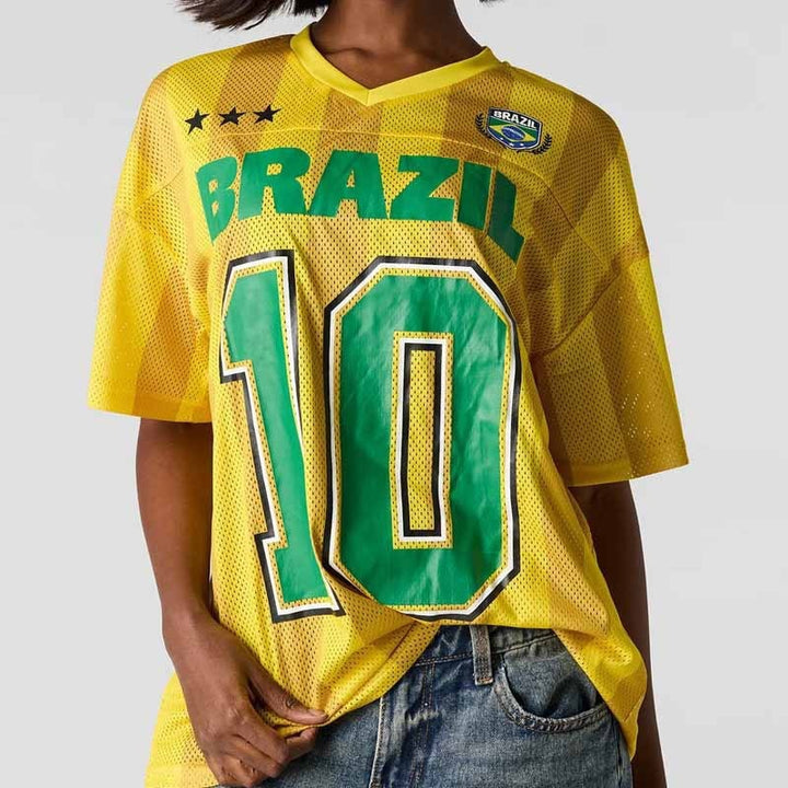 Ladies oversized sport jersey in football style with mesh fabric Mune Fashion