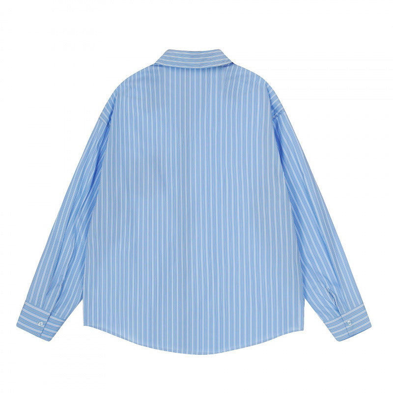Men's Loose Oversized Shirt with Pinstripes, Chest Pocket and Contrast Stitches Mune Fashion