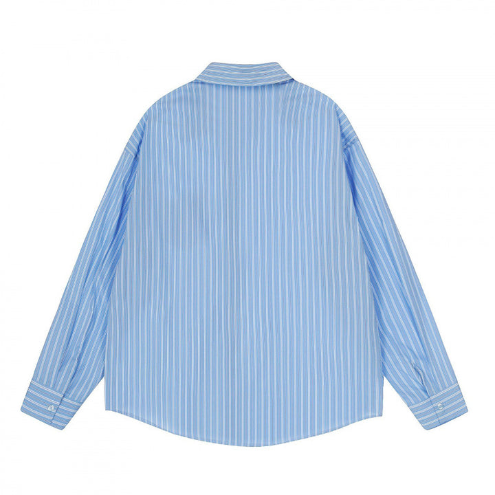 Men's Loose Oversized Shirt with Pinstripes, Chest Pocket and Contrast Stitches Mune Fashion