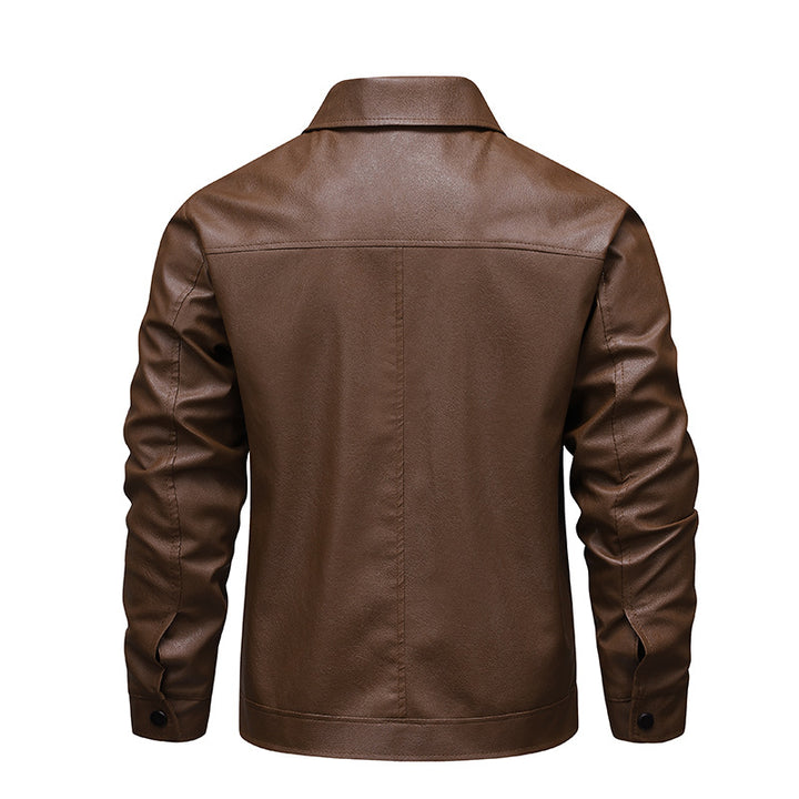 Men's Slim Fit Faux Leather Blouson in Vintage Flight Style with Shirt Collar and Zipper
