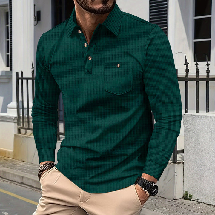 Men's structured long-sleeve polo with chest pocket and shirt collar Mune Fashion
