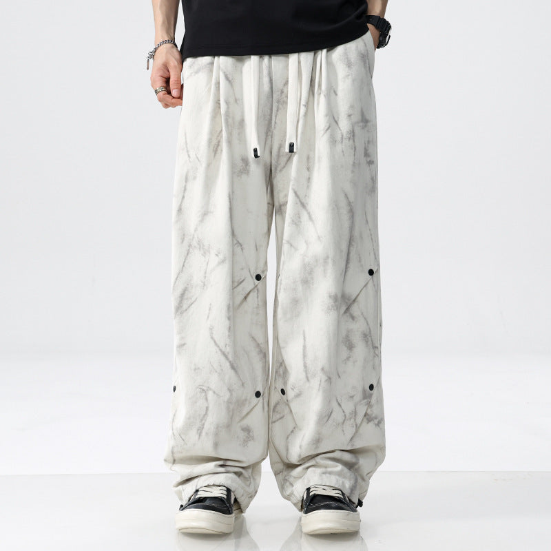 Men's Loose Fit Tie-Dye Cargo Pants made of Cotton Blend with Drawstring Mune Fashion